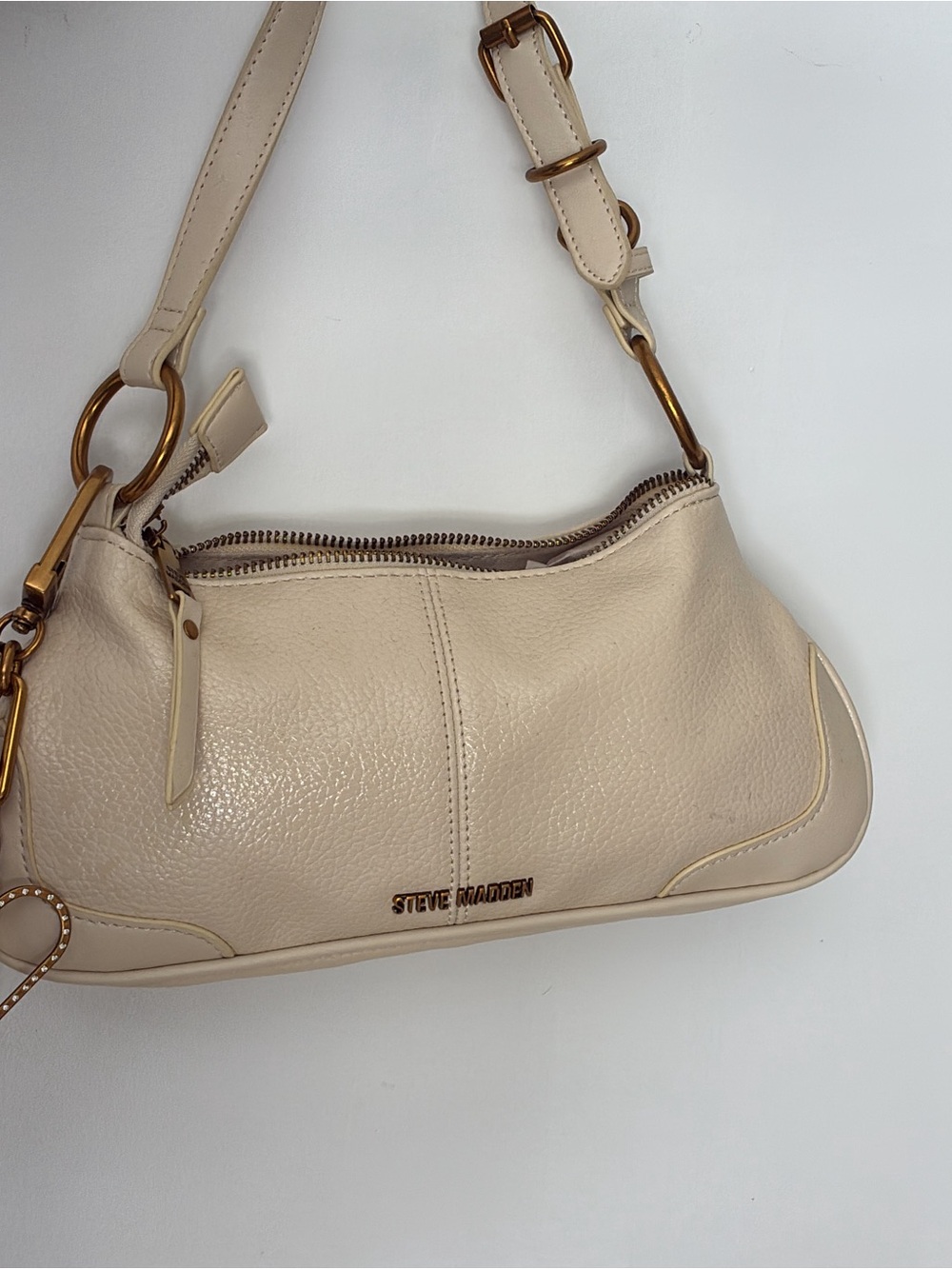 Steve Madden Beige Leather Shoulder Bag with Gold Hardware